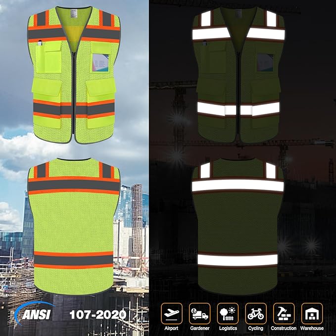 TCCFCCT High Visibility Vest 5 Pockets Mesh Reflective Safety Vest - Image 2