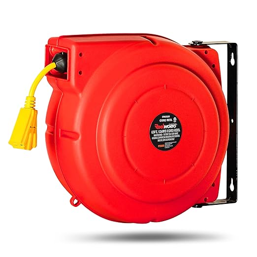 ReelWorks Extension Cord Reel Retractable 12AWG x 65' Foot 3C/SJT Heavy Duty by ReelWorks