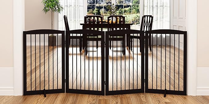 Freestanding Pet Gate for Dogs, Indoor Wooden Foldable Dog Gate for House by PUPETPO
