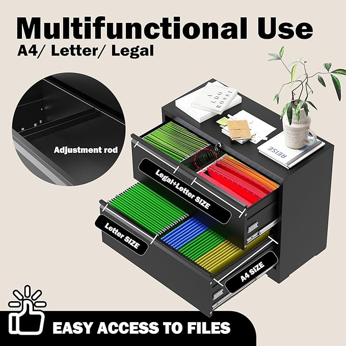 Lateral File Cabinet with Lock, 2 Drawer Filing Cabinet, Metal File Cabinets - Image 5