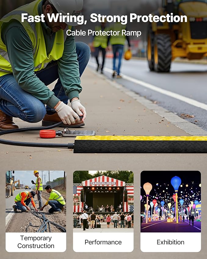 VEVOR Rubber Cable Protector Ramp, 2 Channel Heavy Duty Rubber Cord Hose Wire - Image 2