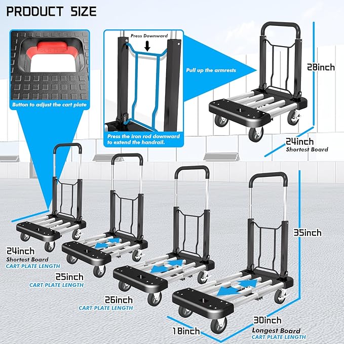 WarmyouHaul Pro Folding Hand Truck, 441LBS Capacity, Adjustable Platform & - Image 4