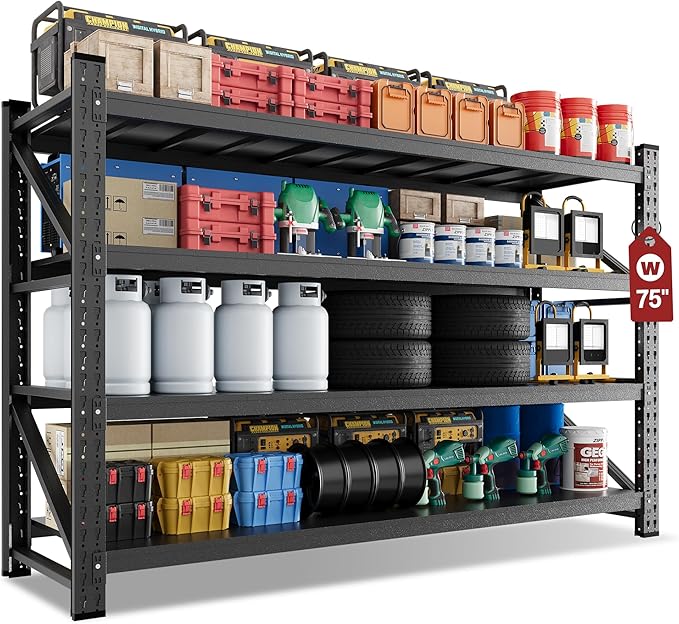 75" Wide Industrial Storage Shelves, 9000LBS Garage Shelving Heavy Duty by LISSIMO