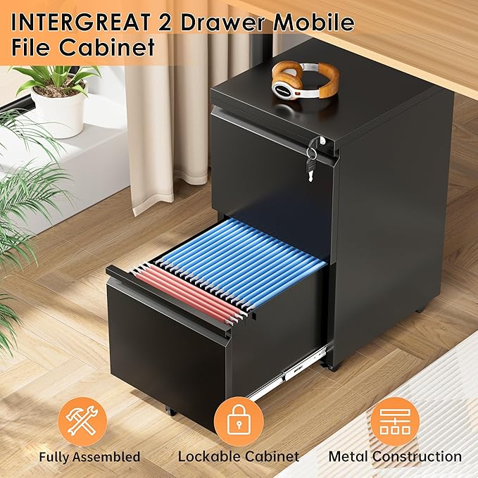 INTERGREAT 2 Drawer File Cabinet, Metal Filling Cabinet - Image 4