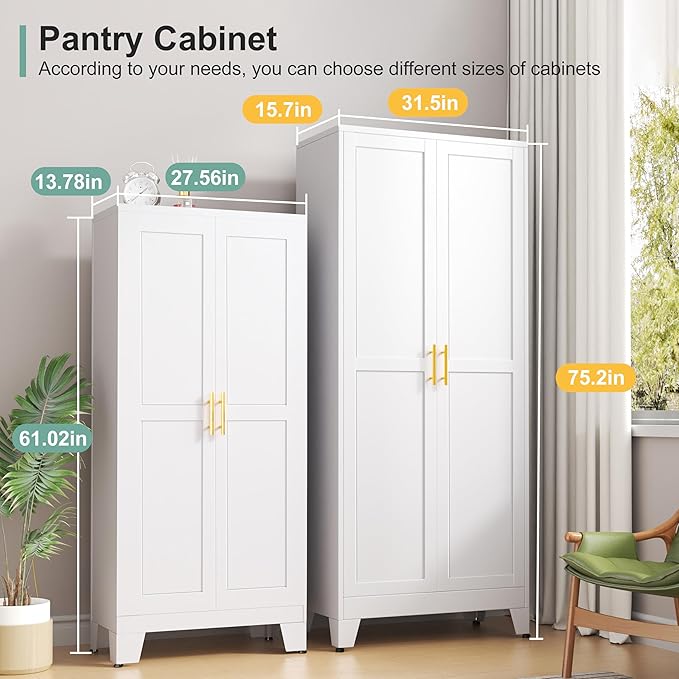 Metal Pantry Cabinet with 2 Doors and Adjustable Shelves - Image 3