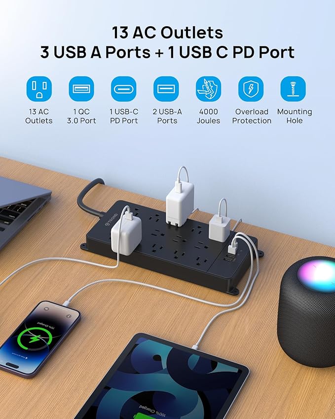 TROND Surge Protector Power Strip, 10ft Heavy Duty Extension Cord - Image 5