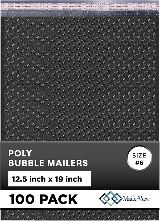 Black 12.5x19.5 Inch Large Poly Bubble Mailers #6 | Padded Envelopes by MAILERVIEW