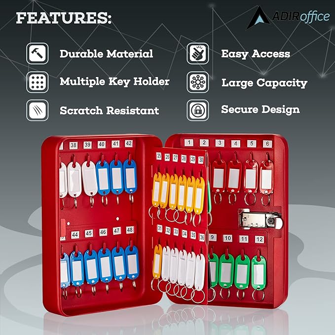 AdirOffice Key Lock Box – 48 Key Hooks Wall Mounted Key Cabinet Lock Box - Image 5