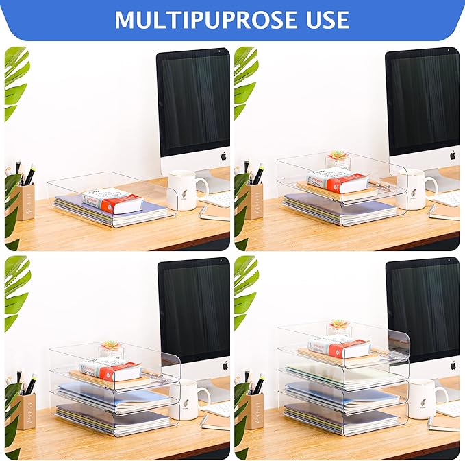 Set of 4 Office Organization and Storage, Stackable Paper Tray Organizer - Image 6