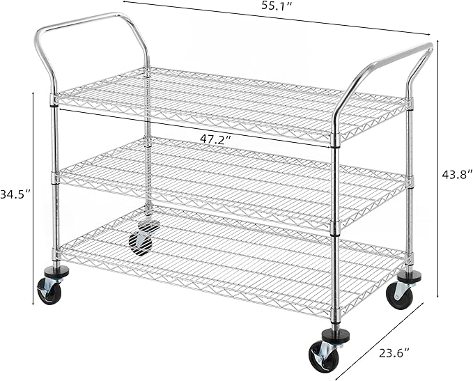 Finnhomy 3-Tier Commercial Grade Rolling Cart, Heavy Duty Utility Carts - Image 3
