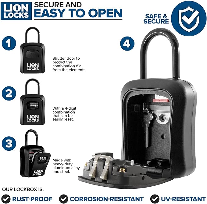 Lion Locks Lock Box for Keys, 6 Pack Black - Image 3
