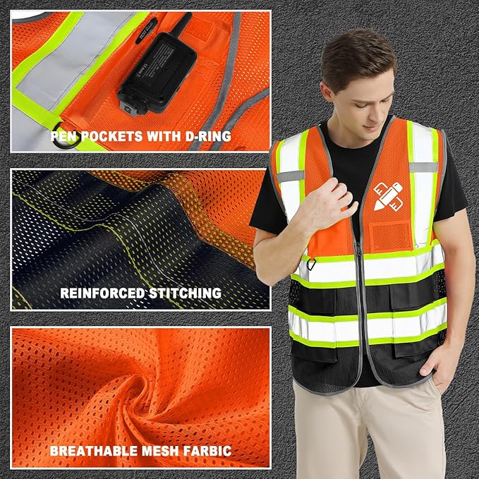 10 Pack Custom Safety Vest Customized Logo Mesh Vest Class 2 High Visibility - Image 2