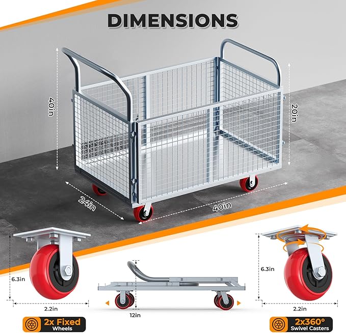 2IN1 Steel Panel Cart Dolly – Heavy Duty Drywall Lumber Truck Cart - Image 2