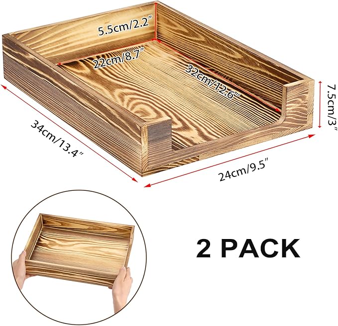 BTSKY 2PCS Vintage Wood Letter Tray - Image 2
