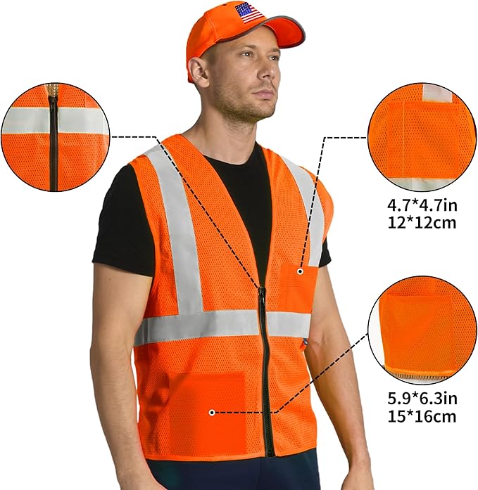 AYKRM 2 Pockets Reflective Safety Vest High Visibility Class II Mesh Vest - Image 2