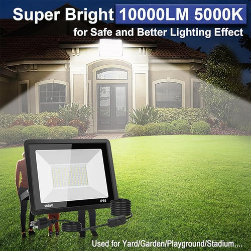 2-Pack 100W LED Flood Light Outdoor, 10000LM Bright Plug-in Flood Lights - Image 2