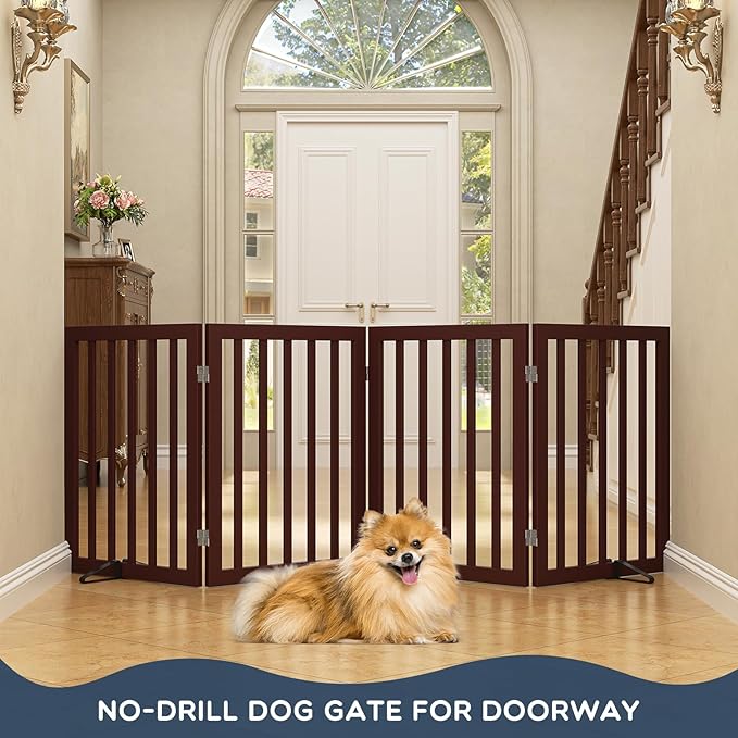 Homykic Bamboo Freestanding Dog Gate, No Assembly Pet Gate Indoor, 24”H x 75”W - Image 2