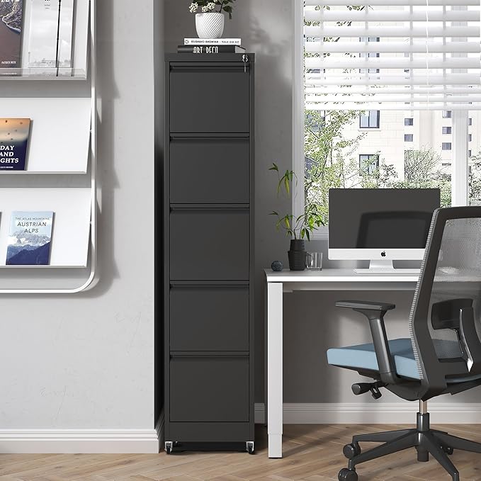 5 Drawer Mobile File Cabinet, Metal Filing Cabinet - Image 2