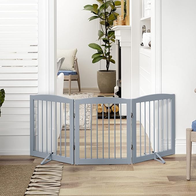 Freestanding Pet Gate for Dogs, Foldable Wooden Dog Gate for House, Indoor Dog - Image 2