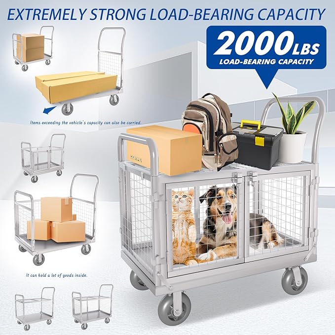 Upgrade Platform Truck with Cage, Mutipurpose 7-in-1 Heavy-Duty Utility Cart - Image 3