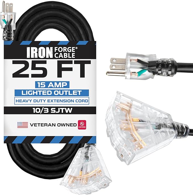 Iron Forge Cable 10 Gauge 25ft Lighted Outdoor Heavy Duty Extension Cord - 15 by IronForgeCable