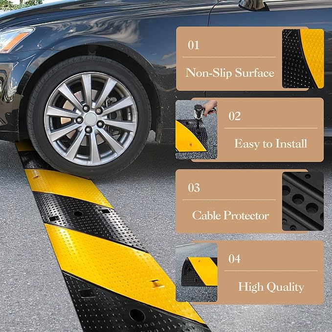 6FT Heavy Duty Recycled Rubber Speed Bump, 2 Pack 25, 000 Lbs Capacity Modular - Image 4