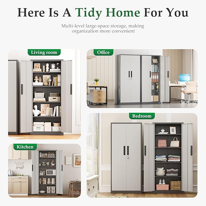 Crownland 63" Metal Storage Cabinet, Lockable Garage Storage Cabinets, High - Image 7