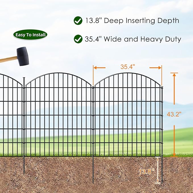 Decorative Metal Garden Fence Outdoor CTW3643, 43.2in H x 14.75 ft L, No Dig - Image 3