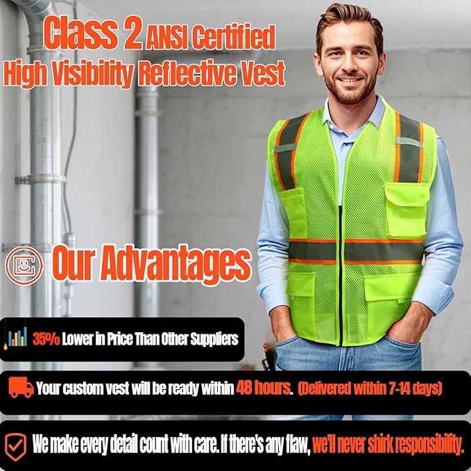 BeautyWill 10/20 Pack Custom Logo Safety Vest, Bulk High Visibility Class 2 - Image 6
