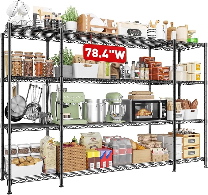 REIBII 78.4''W Wire Shelving Garage Shelving Unit Load 1500LBS, 4 Tier Metal by REIBII