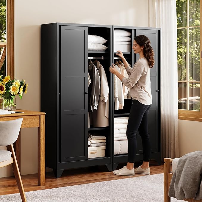 Letaya Metal Wardrobe Cabinets, Large Coat Closet Cabinet - Image 3