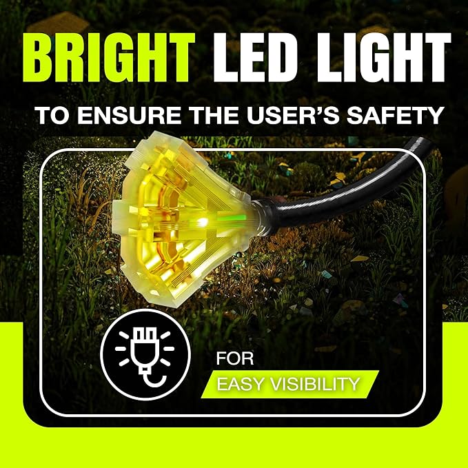 25ft Outdoor/Indoor Extension Cord 3-Outlet 12/3 Gauge Extra Heavy Duty ETL - Image 2
