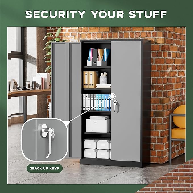Greenvelly Metal Storage Cabinet, Lockable Steel Cabinet - Image 5