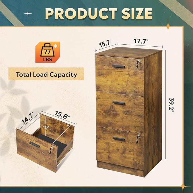 DEVAISE 3 Drawer File Cabinet - Image 3