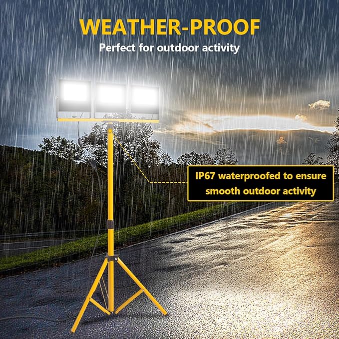 36000 Lumen Work Lights with Stand, 3 Adjustable Head LED Work Light with - Image 5