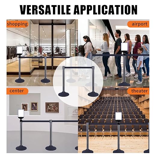 41" Black Crowd Control Stanchion Set, Stable Heavy-Duty Rubber Base - Image 4