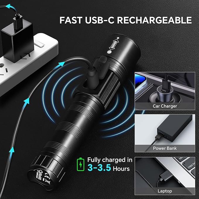 Rechargeable Flashlights 2 Pack, Super Bright Flash Light High Lumens 9900LX - Image 5