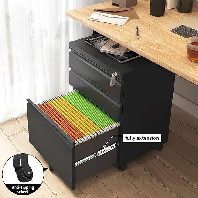 3 Drawer File Cabinet for Home Office, Under Desk Mobile Filing Cabinet - Image 6