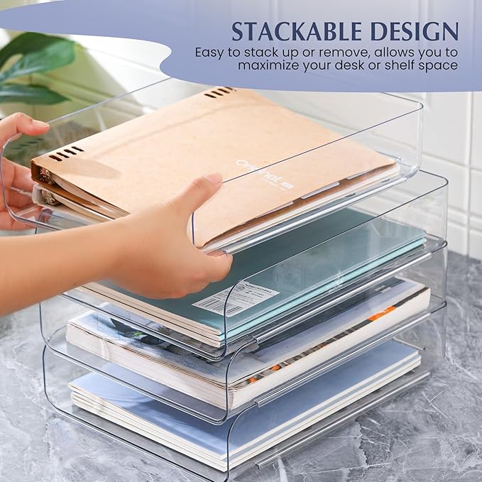 2 Pack Stackable Paper Tray, Acrylic File Organizer - Image 4