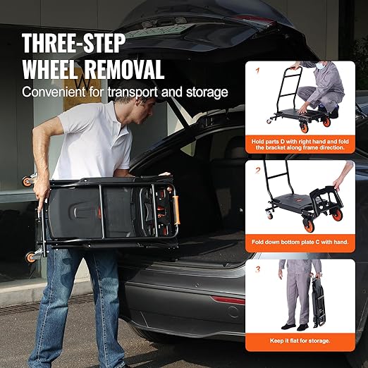 VEVOR Aluminum Folding Hand Truck, 2 in 1 Design 300 Lbs Capacity, Heavy Duty - Image 7