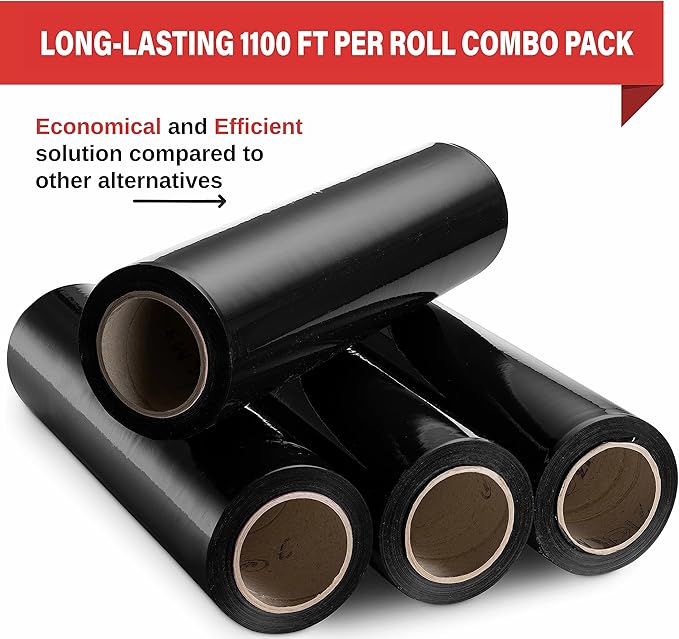 Black Stretch Wrap Industrial Strength Extra Thick 4 Pack 18" 1100 SqFt 80 - Image 4