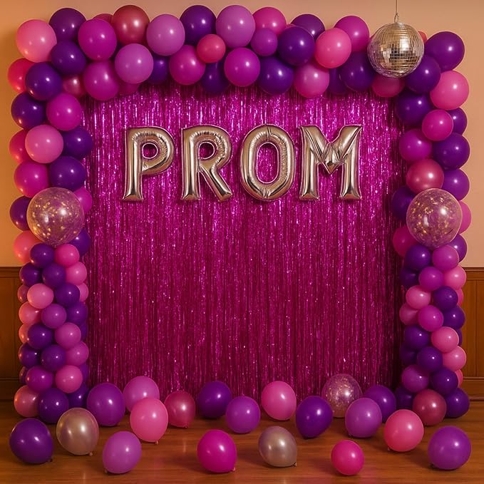 3 Pack 3.3x8.2 Feet Pink Foil Fringe Backdrop Curtains, Tinsel Streamers - Image 6