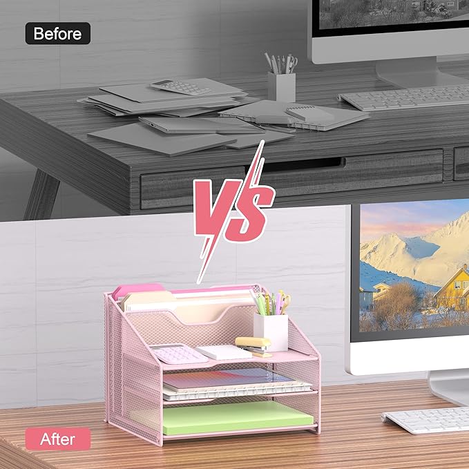 samstar Pink Desk File Organizer, Mesh Letter File Folder Holder - Image 6