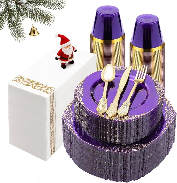 350PCS Clear Purple Plastic Plates by Bestluck