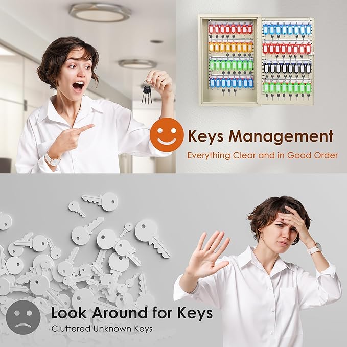 ORIENTOOLS Key Box Steel Key Safe Cabinet, Wall Mount Key Holder Lock Box - Image 7