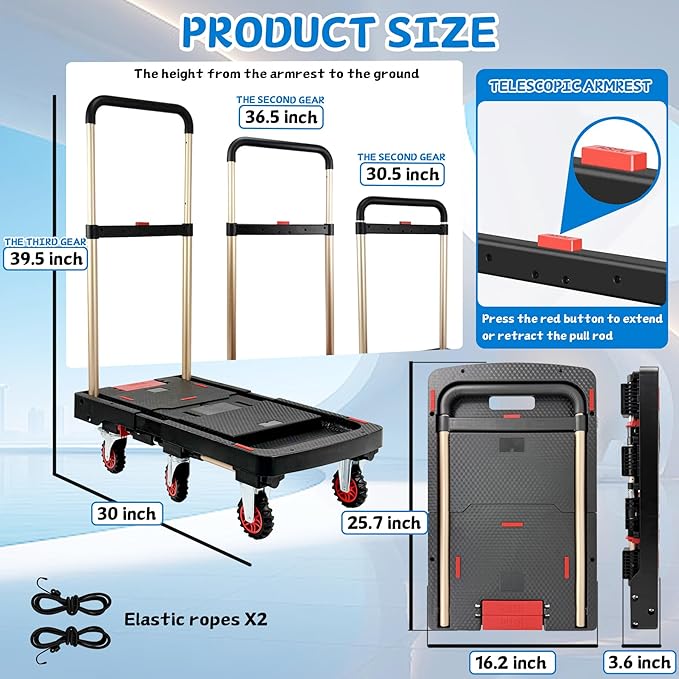 Heavy Duty 500lbs Capacity Hand Truck Collapsible Cart w/Brake Wheel, - Image 4