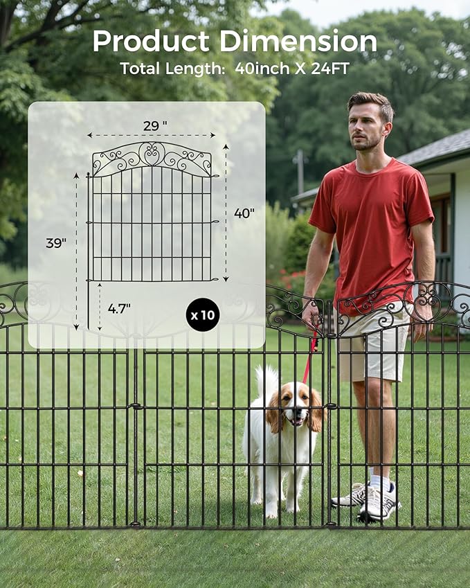 10 Panels No Dig Decorative Outdoor Garden Fence, 40 in X 23.6 ft Animal - Image 2