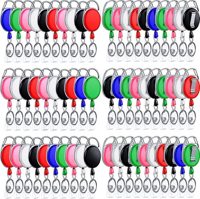 Laumoi 80 Packs Retractable ID Badge Holder Name ID Badge Reel Clips Keychain by Unknown