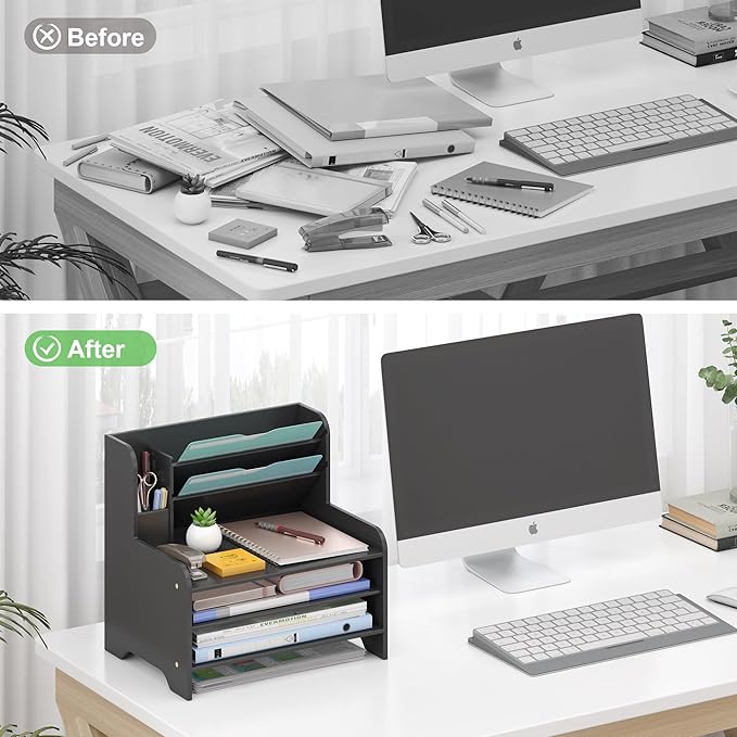 Bamboo Desk Organizer Mail Holder Countertop Letter Tray File Desktop Mail - Image 5