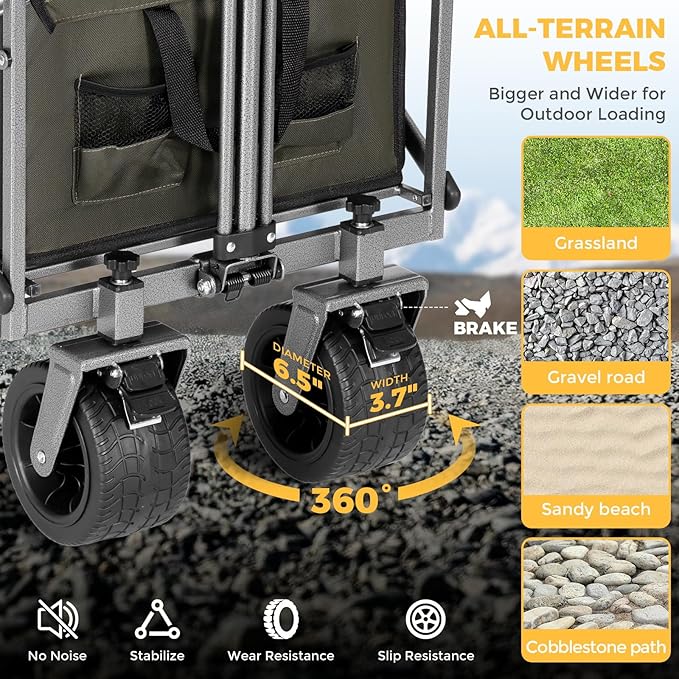 Collapsible Wagon Cart with Removable Tabletop, 500LBS Folding Wagons with - Image 3
